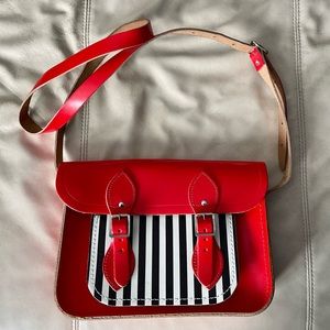 Cambridge Satchel Company Pillarbox Red and Black and White Stripe 11” crossbody